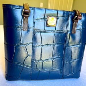 Dooney & Bourke Croc Embossed Small Lexington Tote Bag Midnight Blue EUC